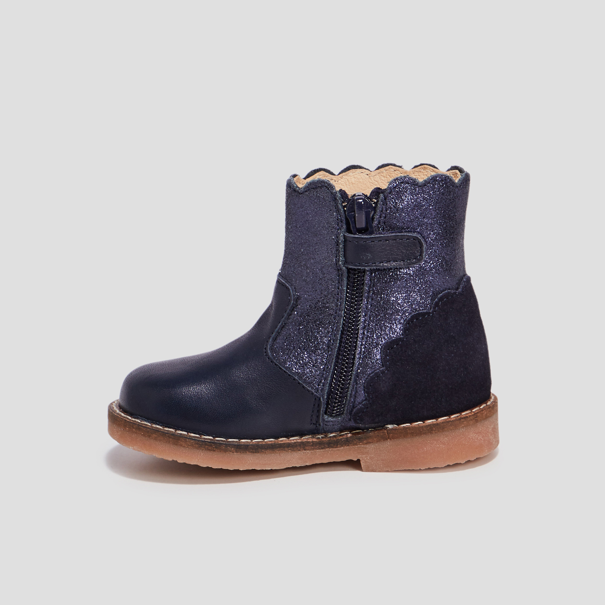 Bottines pailletées en cuir bleu bébé fille | La Halle