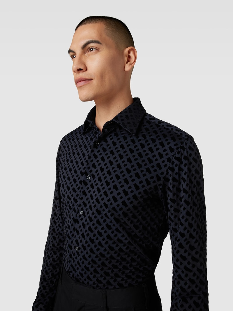 Slim Fit Business-Hemd mit Allover-Print Modell 'Hank' in schwarz