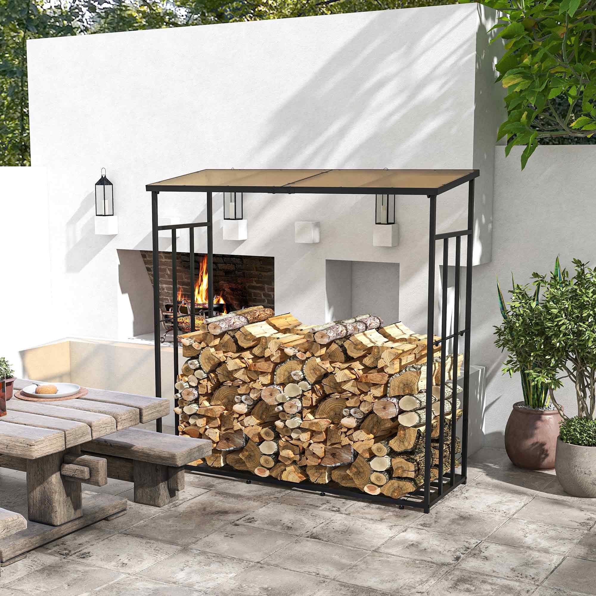 Outsunny Kaminholzregal Feuerholzregal Kaminholzlager mit Dach, BxTxH:185x67x185 cm, (Holzhalter, 1-St., Brennholzregal), Stapelhilfe für Brennholz