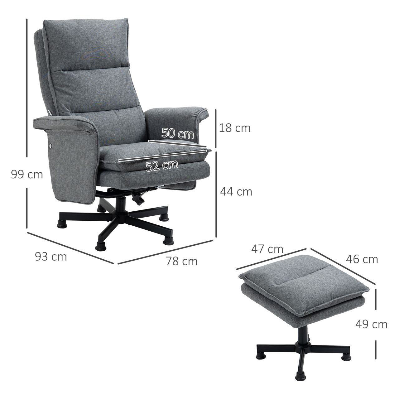 HOMCOM Massagesessel mit Fußhocker, Elektrischer Fernsehsessel mit Leinenoptik