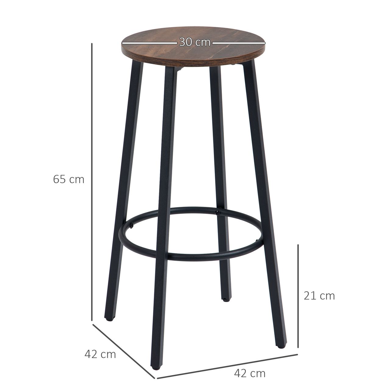 HOMCOM Barhocker, 2er-Set Barstühle mit Fußstütze, Tresenhocker mit Stahlgestell