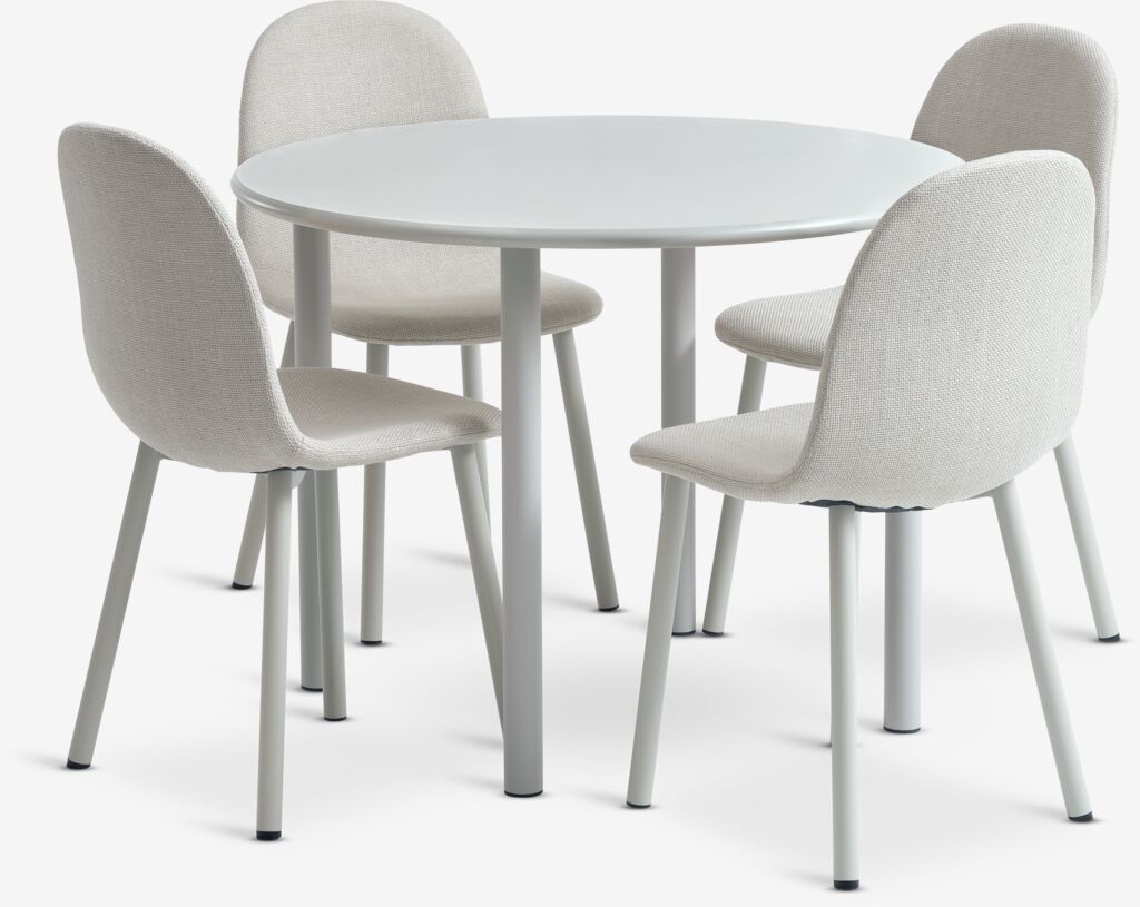 HANSTED EJSTRUP Table HANSTED Ø100 gris chaud 4 Chaise EJSTRUP beige