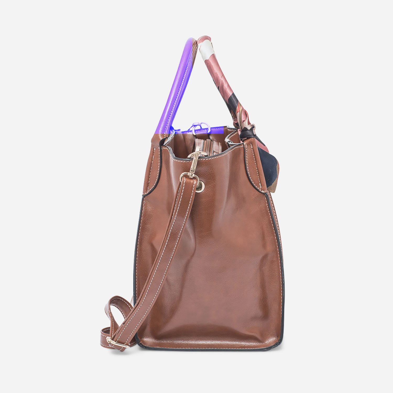 Sac à main cognac avec foulard imprimé