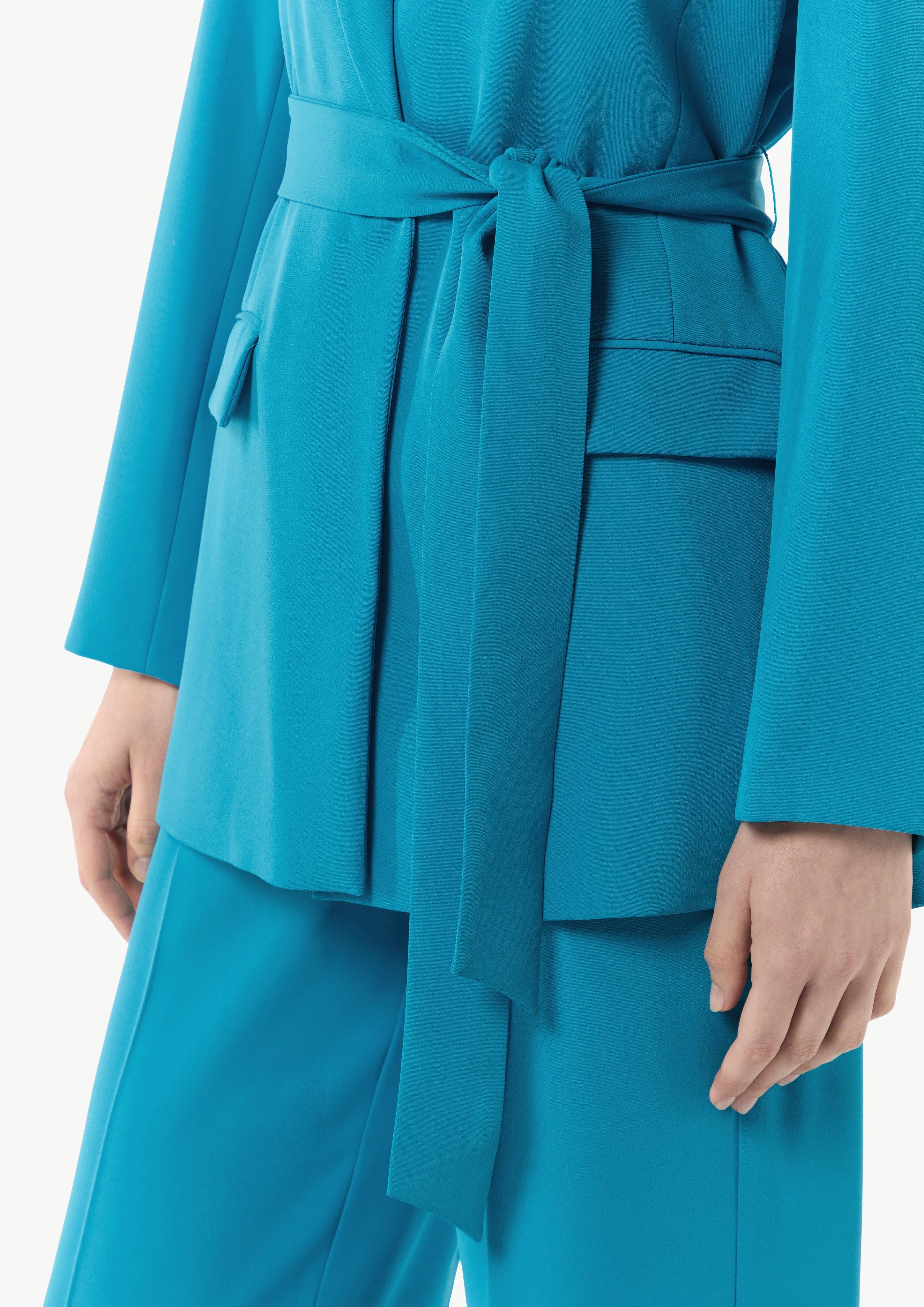 Fließender Longblazer mit Bindegürtel - ozeanblau
