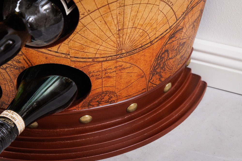 riess-ambiente Weinregal SEVEN SEAS 80cm natur / braun, Einzelartikel 1-tlg., Wohnzimmer · Massivholz · Barschrank · Fass · Weltkarte