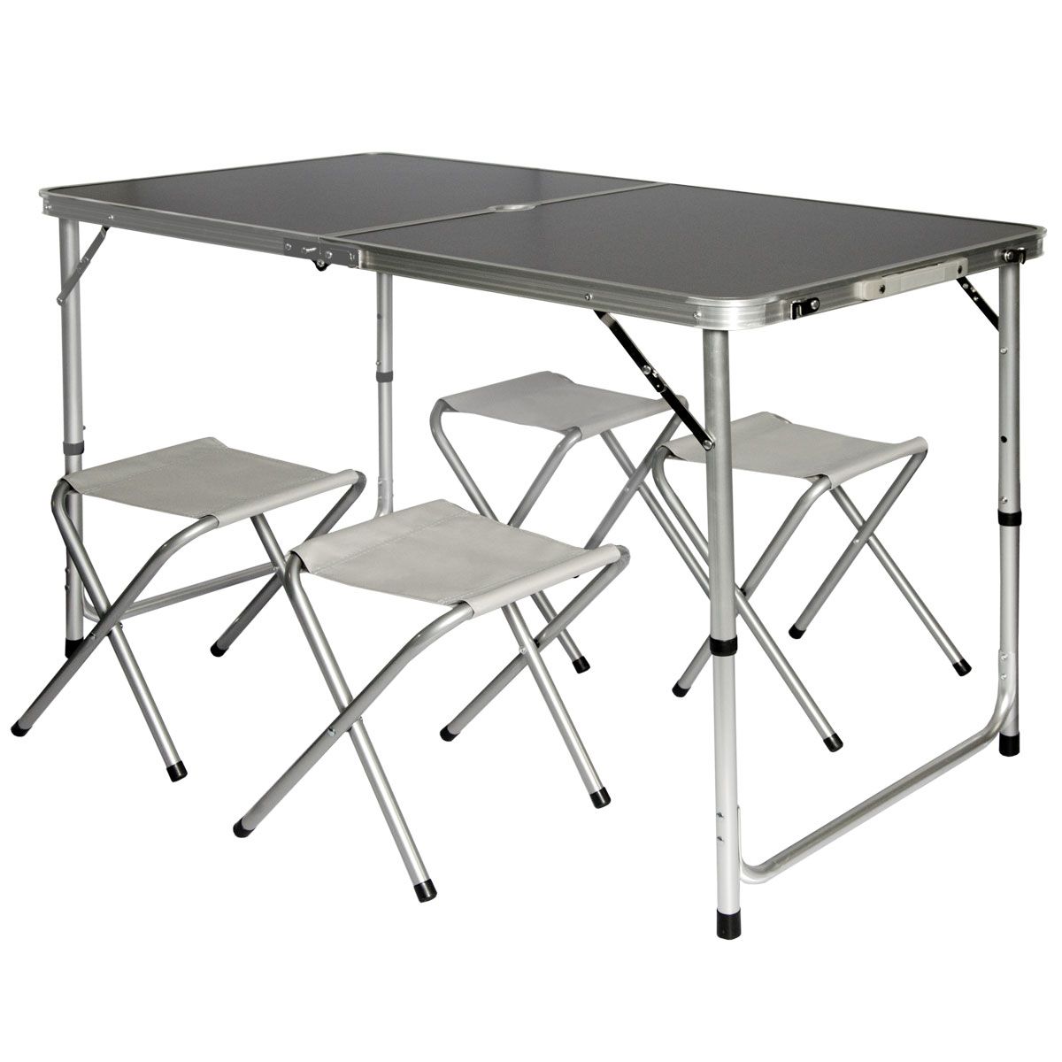 AMANKA 120x60 Anthrazit Campingtisch mit 4 Hockern