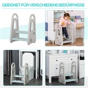 HOMCOM Lernturm Tritthocker Schemel Stehender mit 2 Stufen Pyramiden-Struktur Sicherheit Bad Schlafzimmer Küche Blau Grau für 2-5 Jahre HDPE PP 43,5 x 38,5 x 61 cm