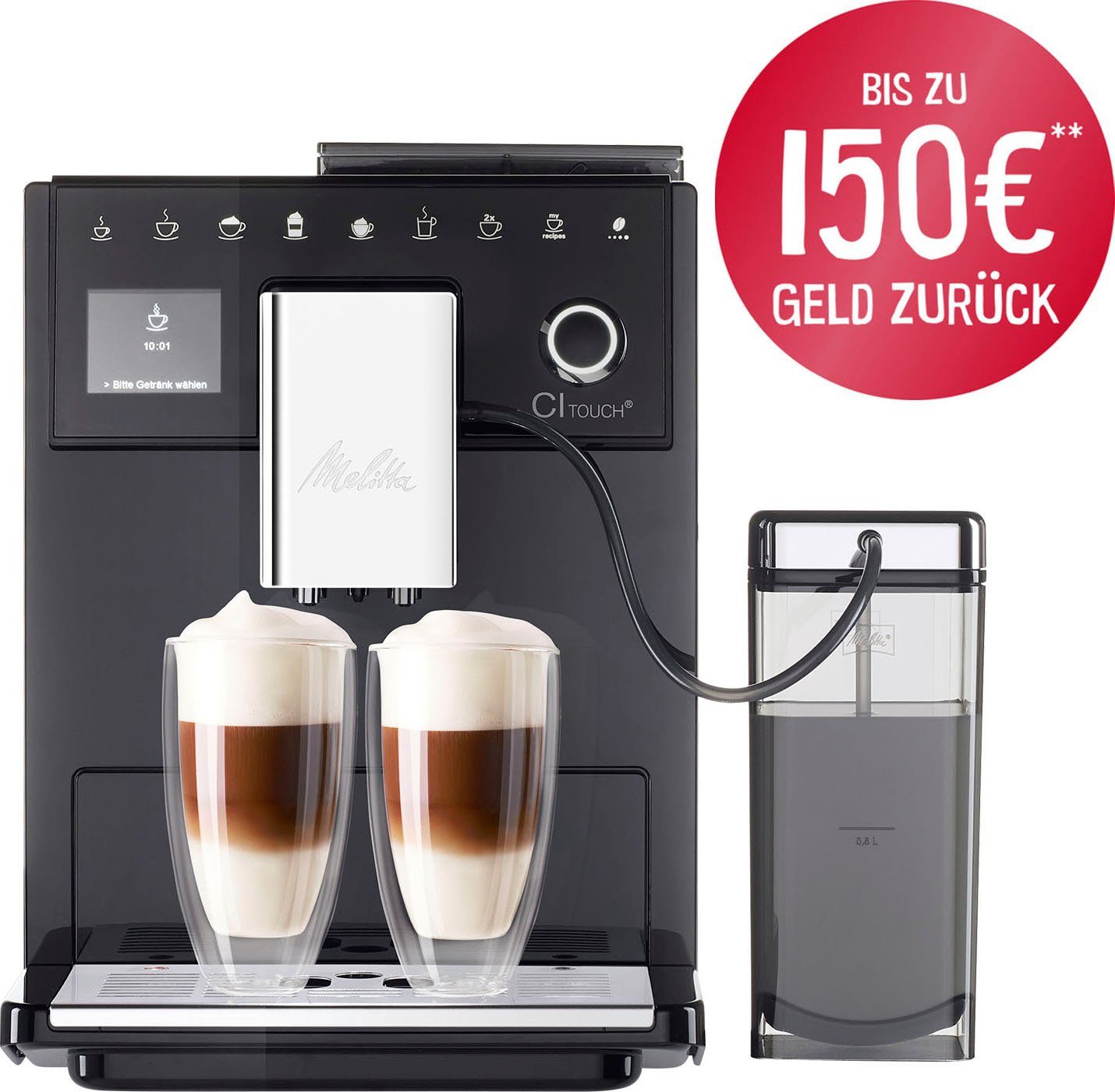 Melitta Kaffeevollautomat CI Touch® F630-102, schwarz, Bedienoberfläche mit Touch & Slide Funktion, flüsterleises Mahlwerk