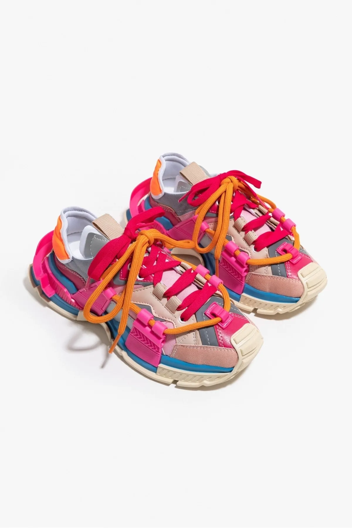 NİŞANTAŞI SHOES  Oslo Beige Blau Fuchsia Matte Spitze Detaillierte Damen-Sportschuhe mit dicker Sohle