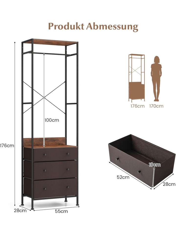 COSTWAY Garderobenständer 55x28x176cm in Braun günstig kaufen onesize