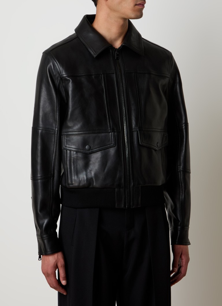 Jachetă Balmain din piele de miel cu buzunare cu clapă