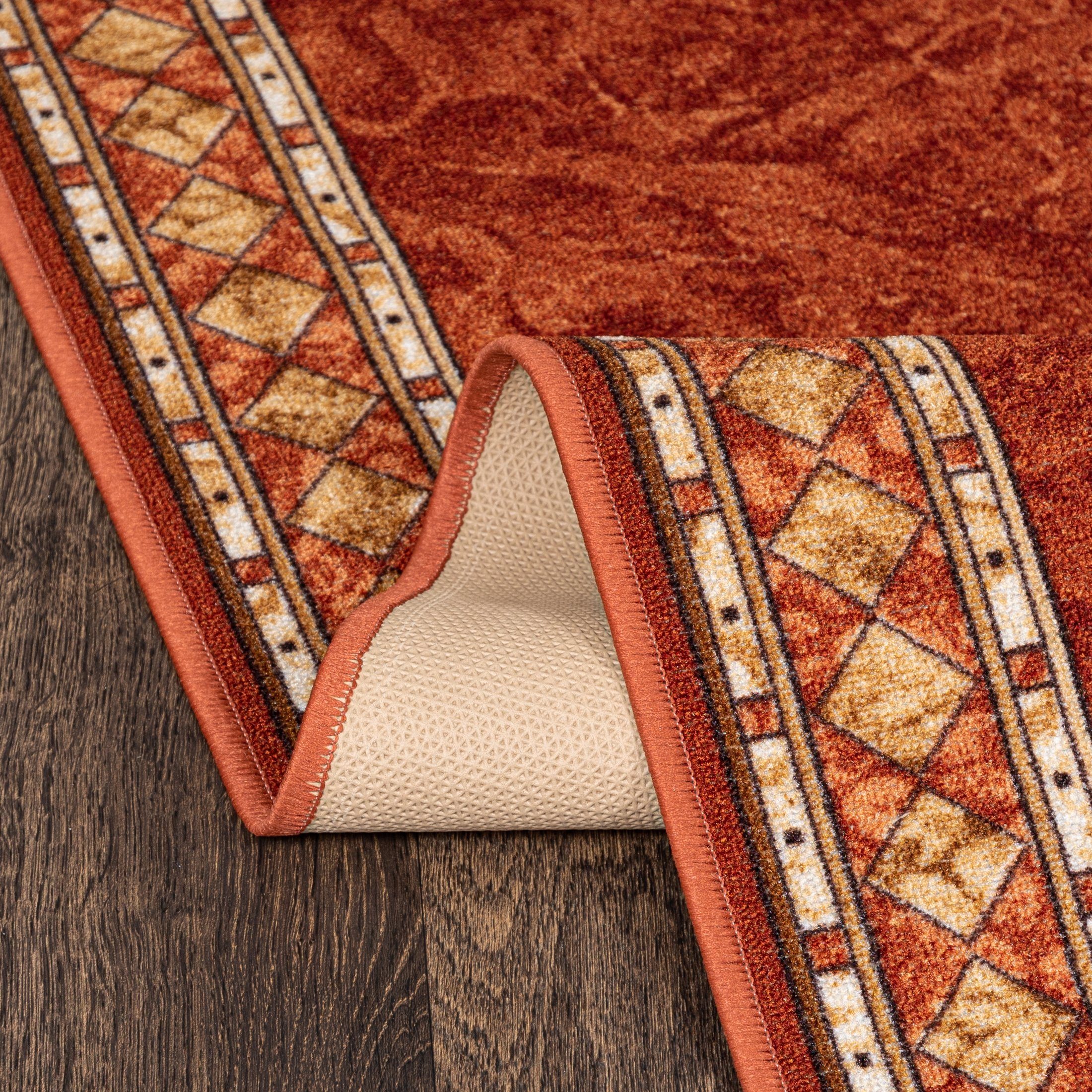 Läufer Läufer Teppichläufer Brücke - Vorzimmer Küche - Terracotta Rost, Mazovia, 67 x 100 cm, Kurzflor, Rutschfest, Meterware, Verschiedene Größen
