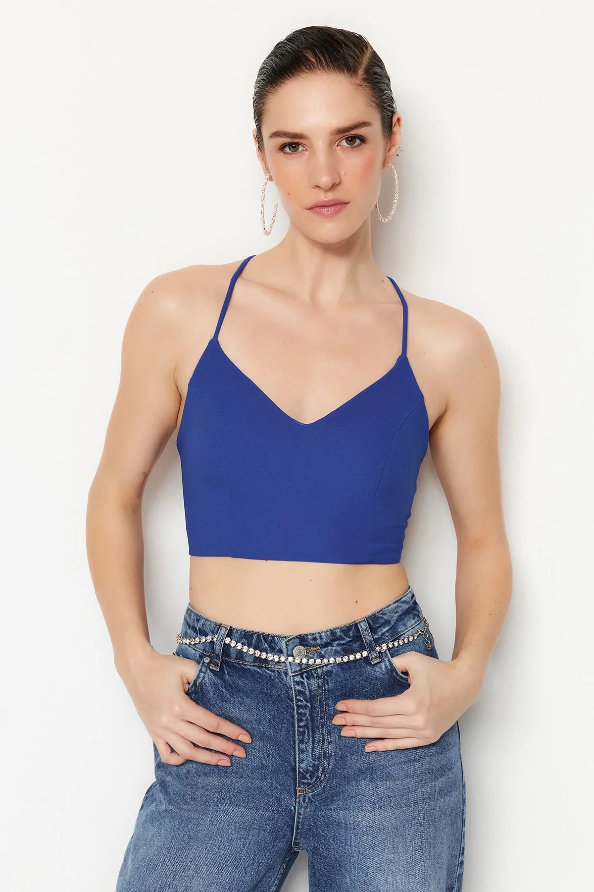 Trendyol Collection  Saks Crop Lined Woven Bustier TPRSS21BS0009