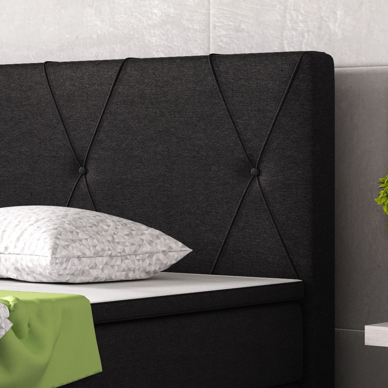 IHG Boxspringbett Boston 180x200 Webstoff Schwarz