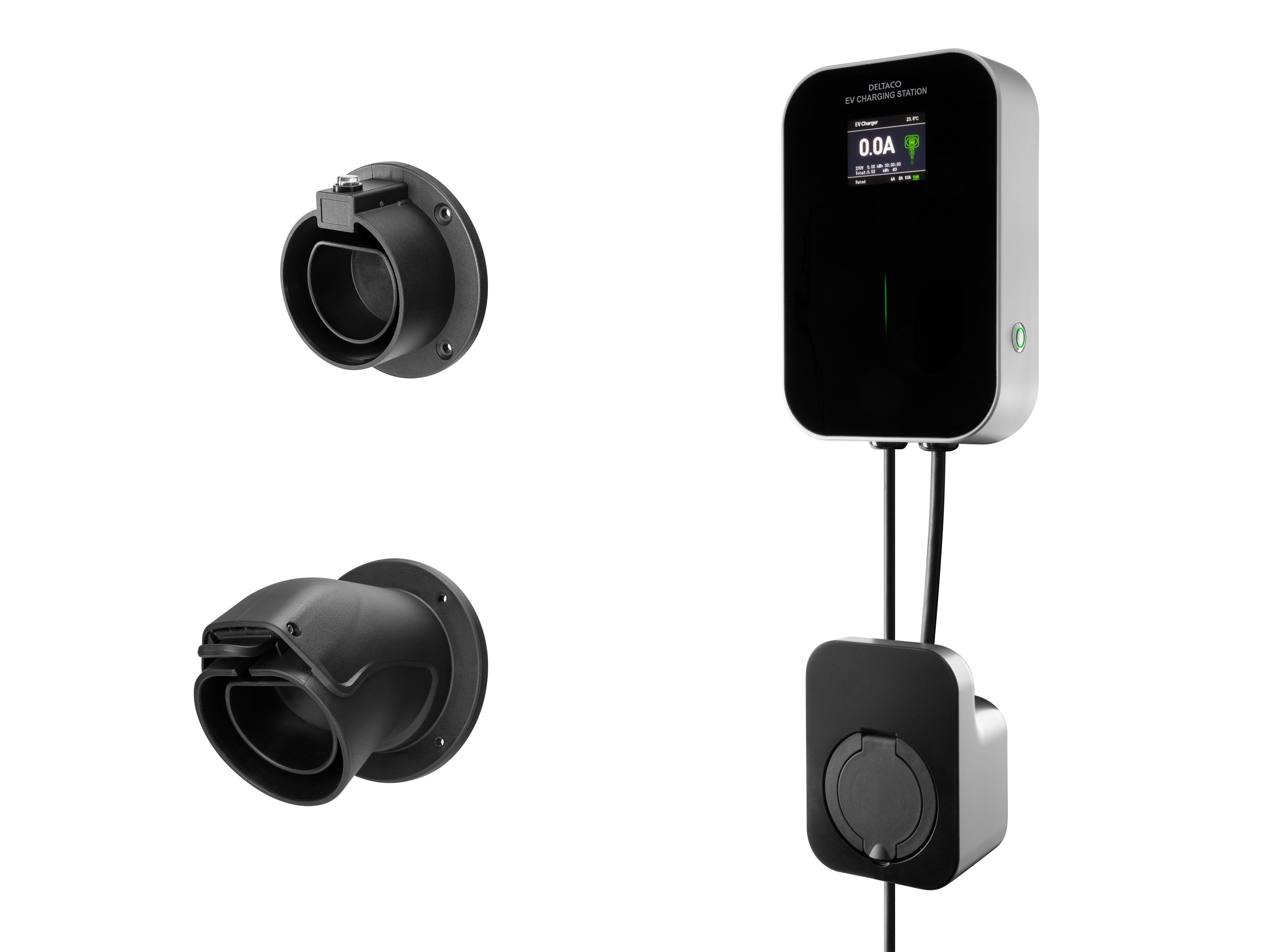 DELTACO Stationäre Ladestation Elektroauto-Ladestation EV-4120, 3,6kW / 16A, 1-phasig, Komplett Set, IP54 Zertifiziert, Steckerhalterung 2er Set