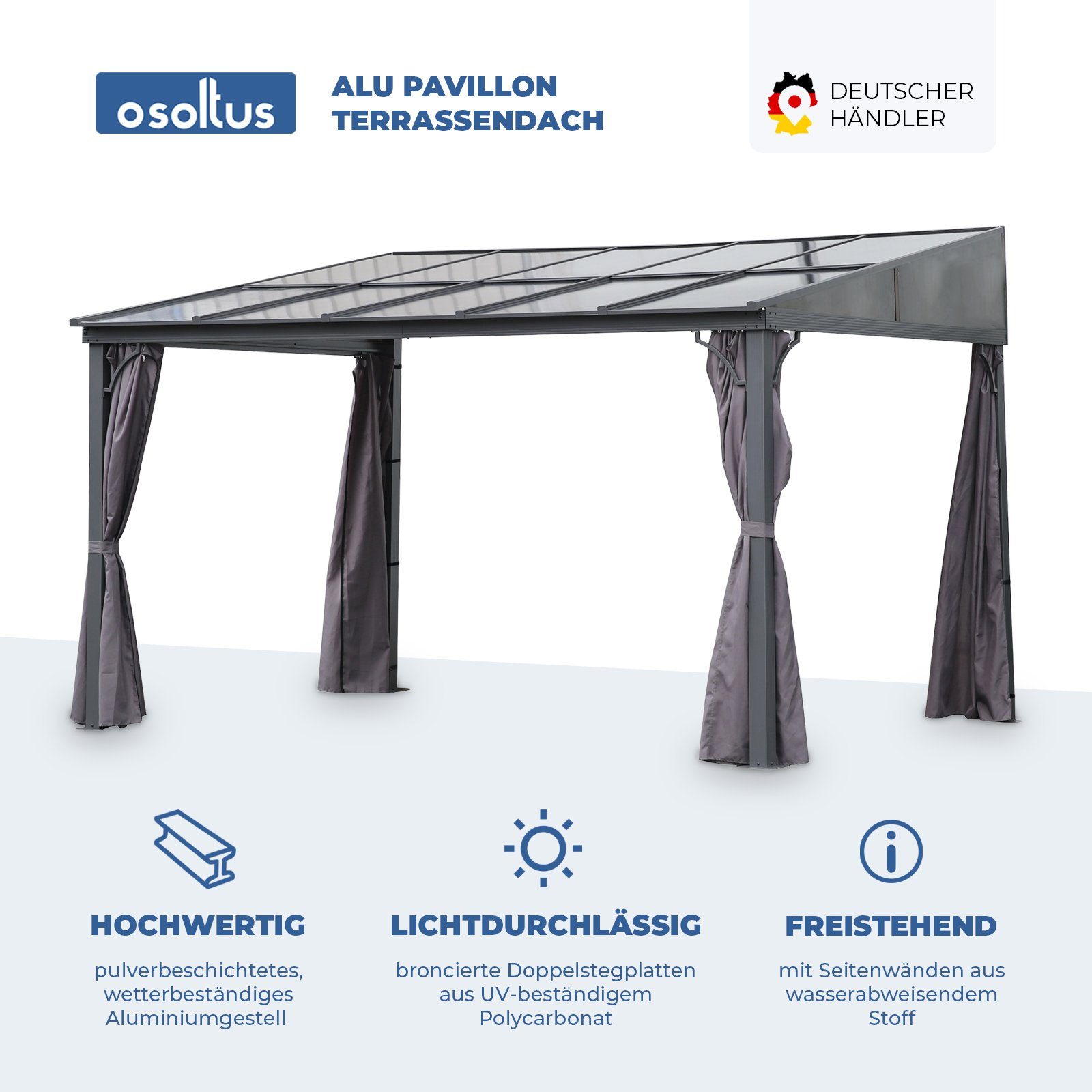 osoltus Vordach osoltus Alu Pavillon Terrassendach Terrassenüberdachung Toledo