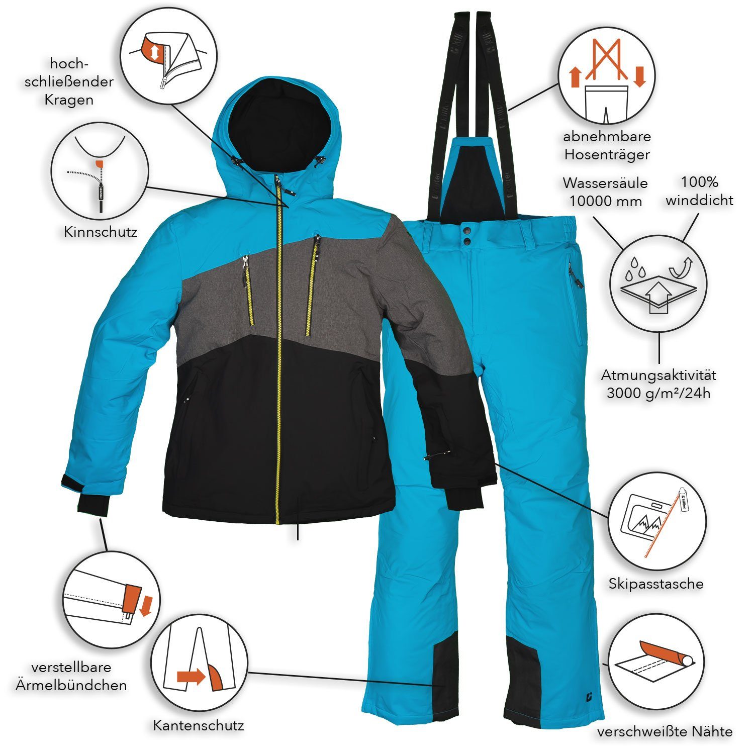 Killtec Skianzug Herren Skijacke + Skihose (himmelblau/ anthrazit, Gr. M)