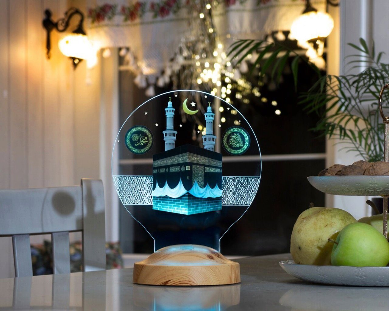 Geschenkelampe LED Nachttischlampe Kaaba Nachtlampe Islamic Dekoanlass Geschenk für Muslimischen Freund, LED fest integriert, 6 Farben, LED Lampe