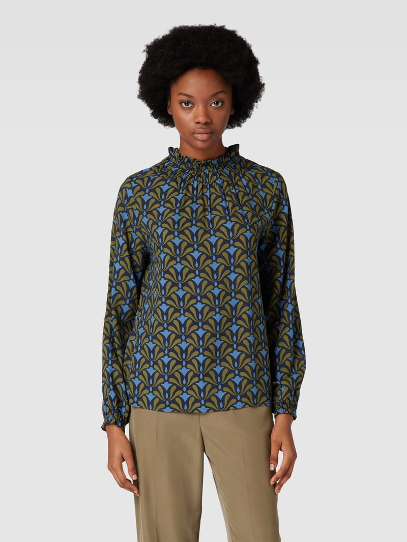 Bluse mit Allover-Muster und Stehkragen in marineblau