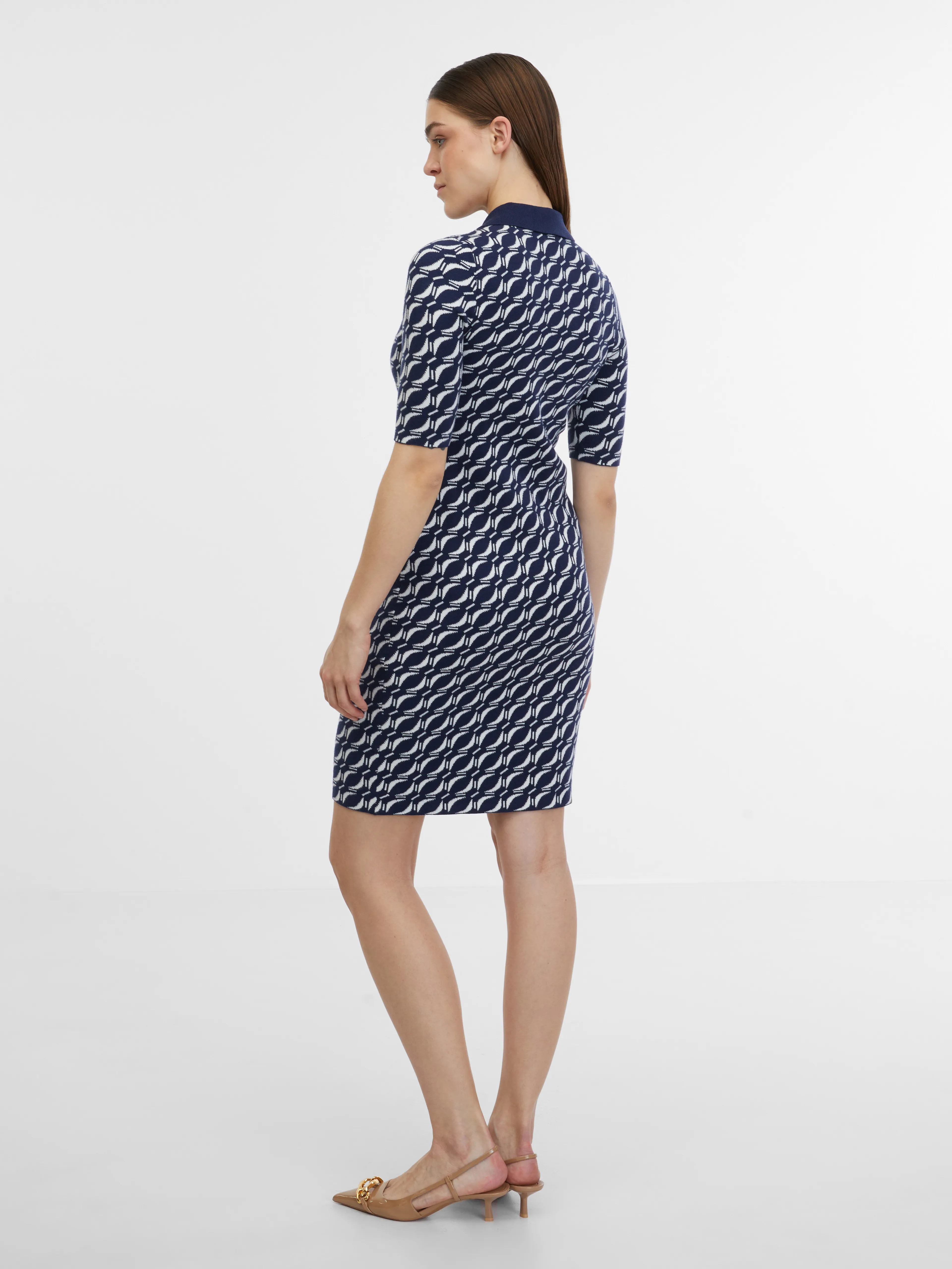 Dunkelblaues gemustertes Damen-Pulloverkleid ORSAY