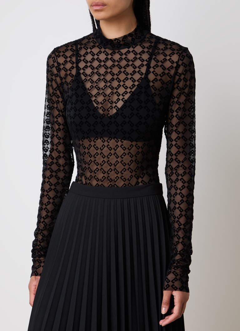 Body Givenchy em malha semitransparente com estampa jacquard do logotipo.