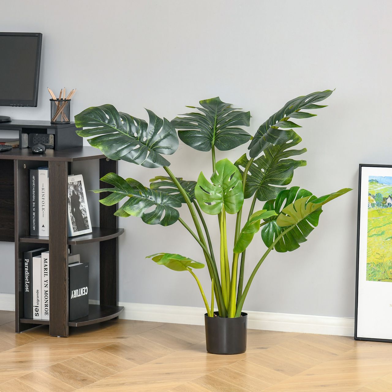 HOMCOM künstliche Pflanzen 110 cm künstlicher Monstera Kunstpflanze Zimmerpflanze Dekopflanze Büropflanze Kunststofftopf für drinnen und draußen