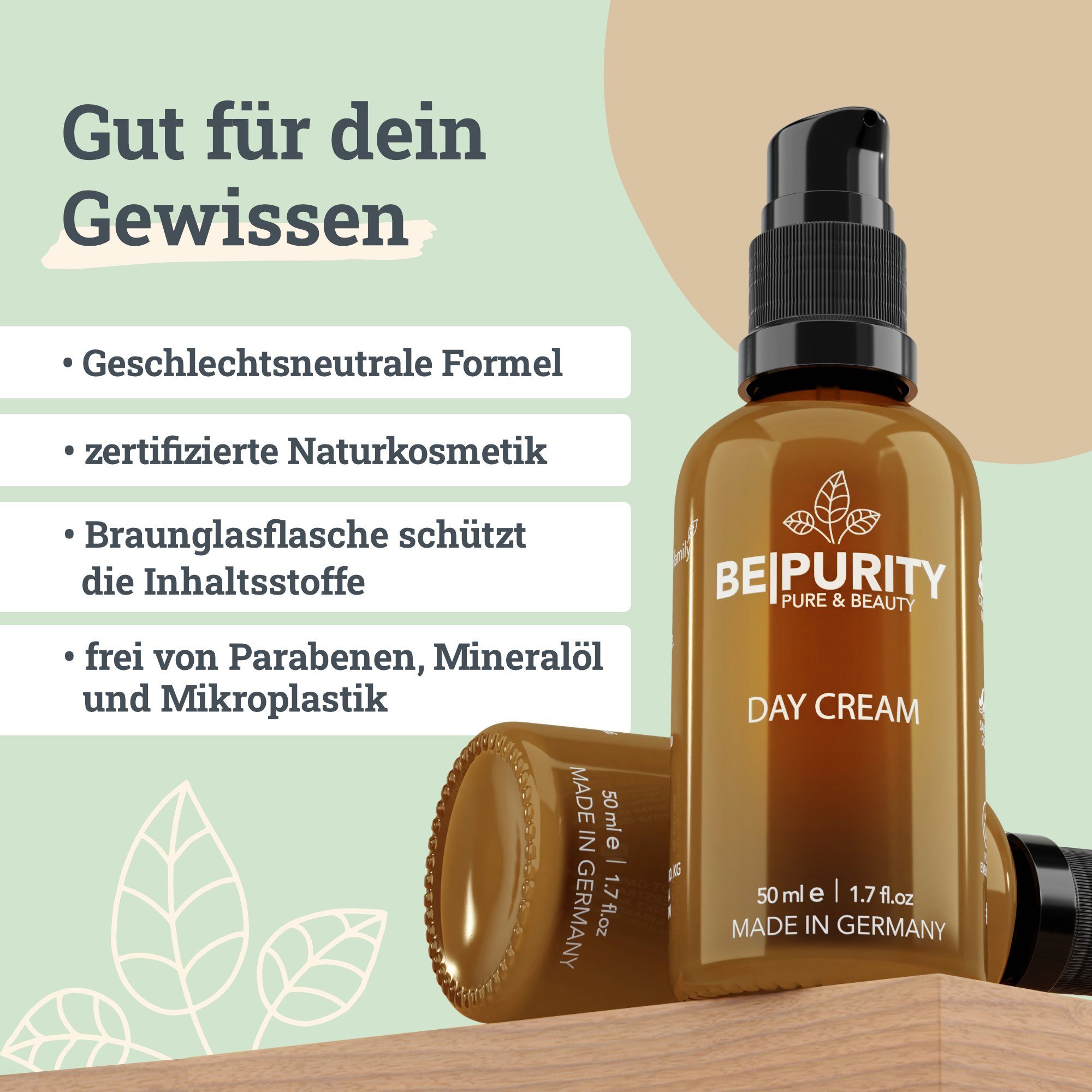 Bepurity Pflege-Set Tagescreme & Nachtcreme - zertifizierte Naturkosmetik vegan Set, 2-tlg., Gesichtscreme Hautpflege Feuchtigkeitscreme für Damen Herren