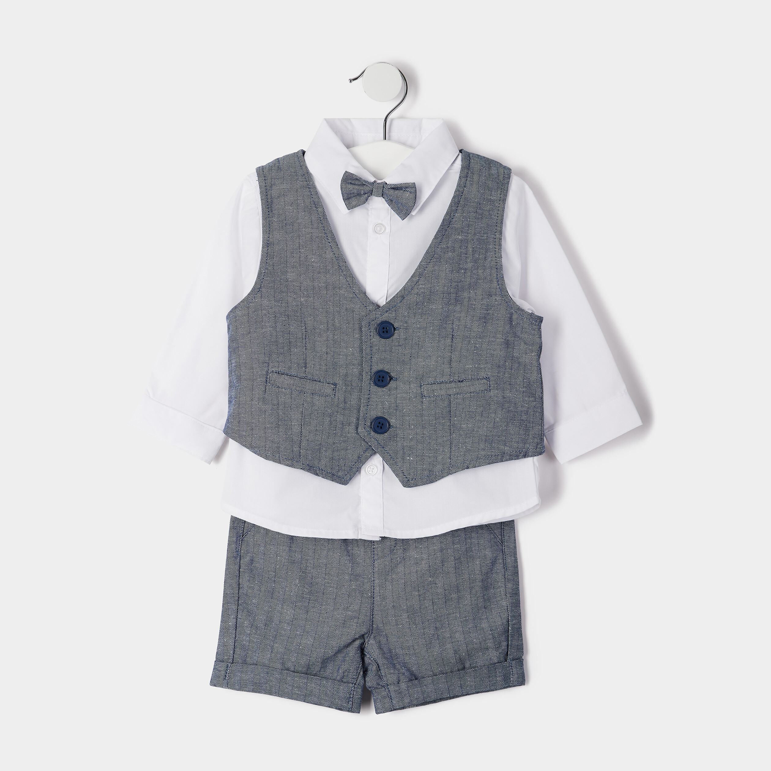 Ensemble 3 pièces chemise gilet bermuda bleu bébé garçon | La Halle