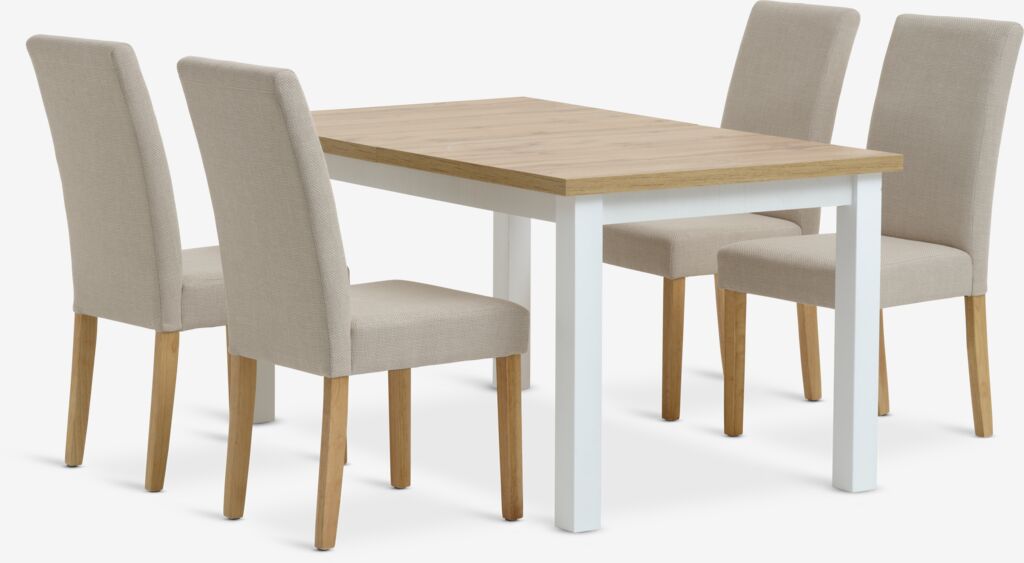 MARKSKEL TUREBY MARKSKEL L150/193 bord hvit/eik 4 TUREBY stol beige
