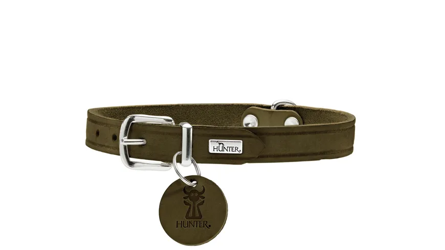 Hunter Hunde Halsband Aalborg olivgrün Softvollrindleder  Größe: 32