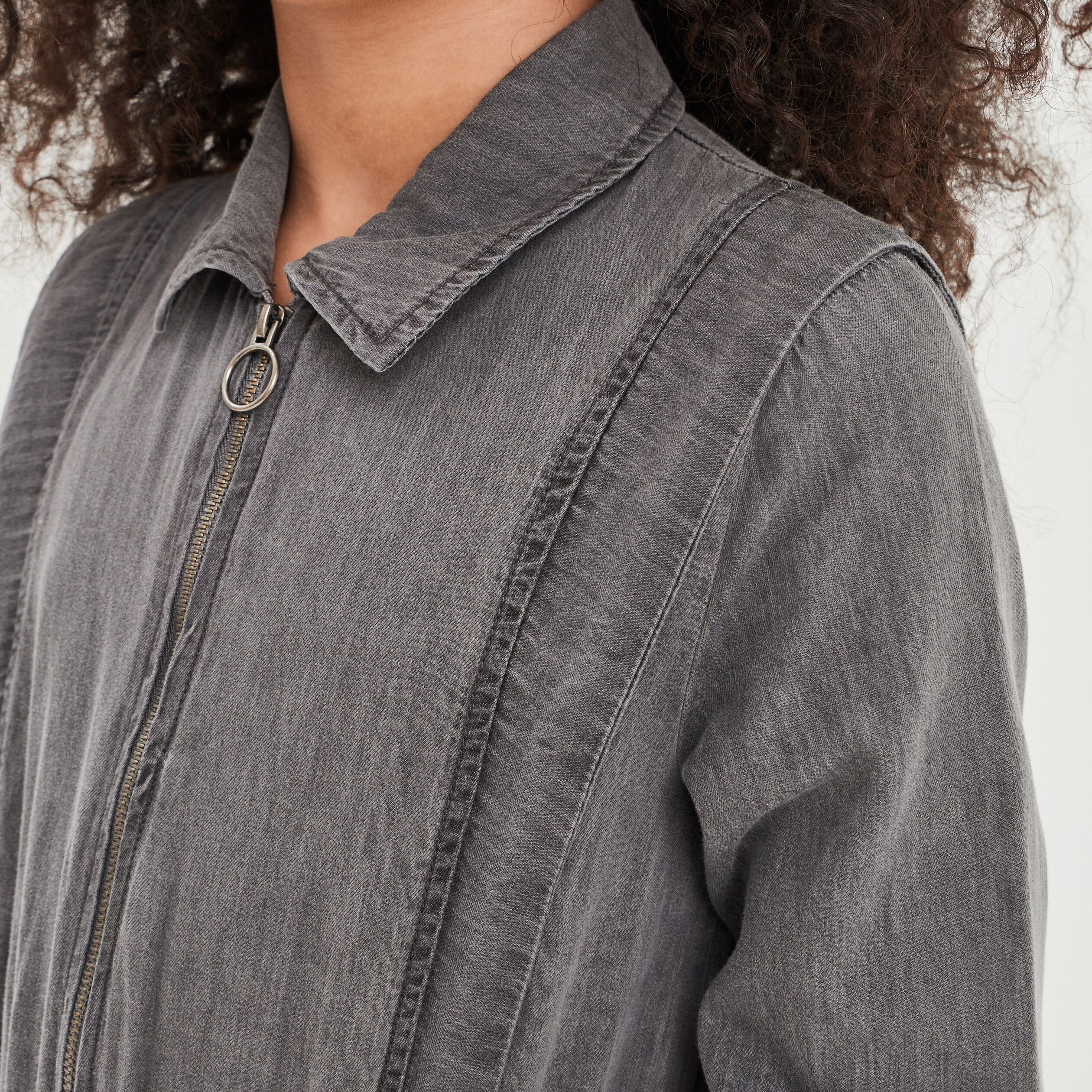 Combinaison pantalon zippée denim gris fille | La Halle