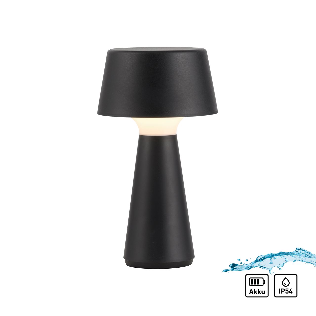 JUST LIGHT Akku-Tischleuchte ABERA, 1xLED-Board/3Watt/3000Kelvin, IP54, Schwarz