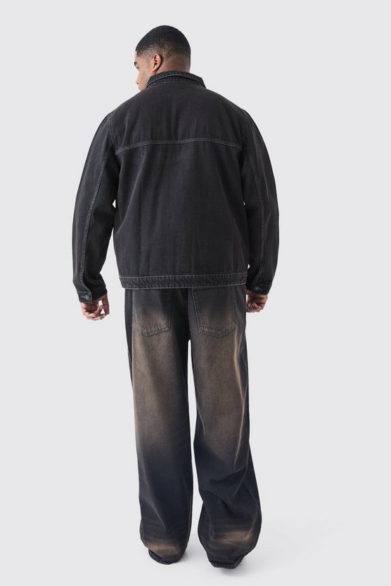 Plus Zip Through Washed Denim Jacket