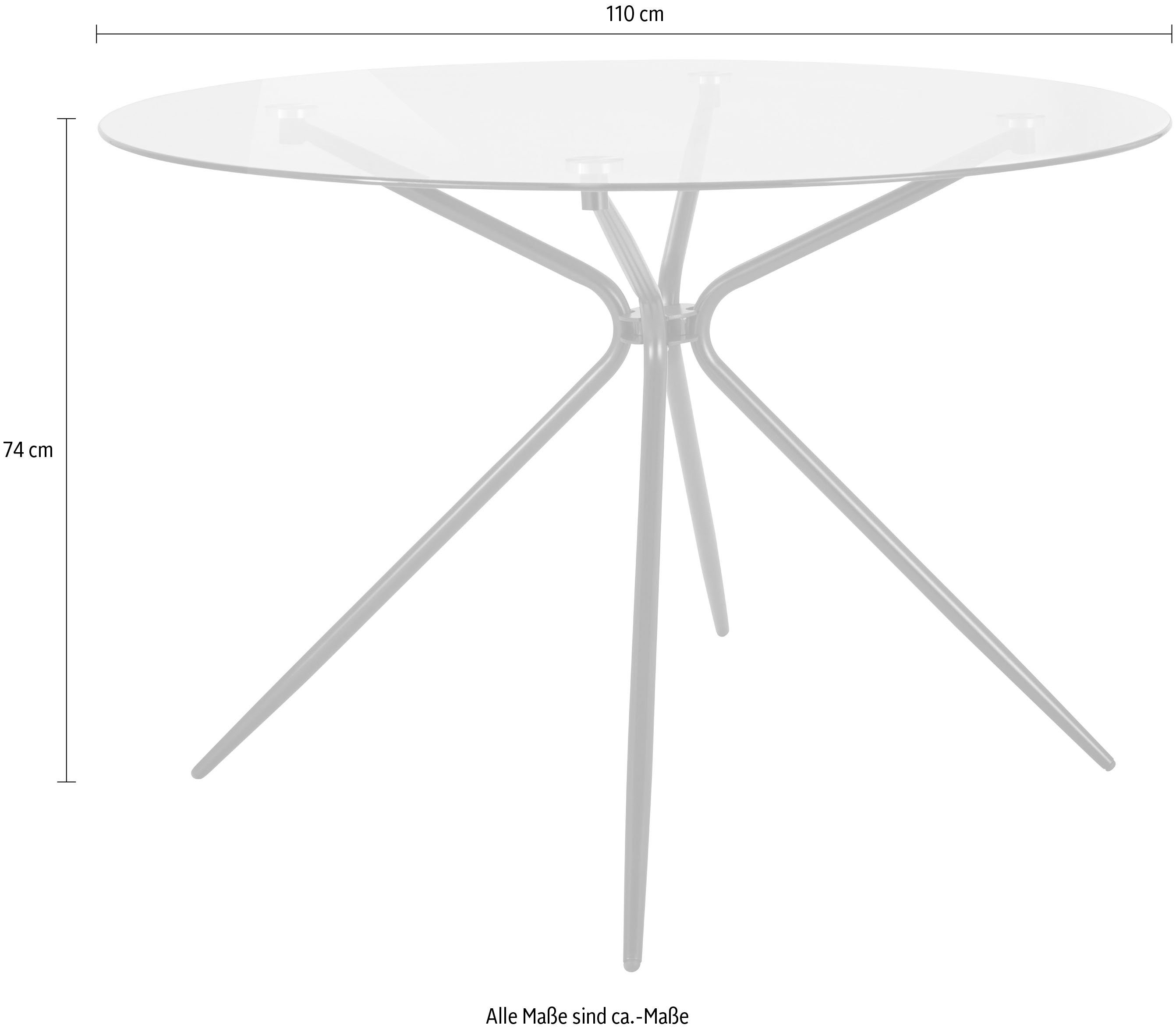 INOSIGN Glastisch Silvi, rund, Ø 110 cm, schwarzes Metallgestell