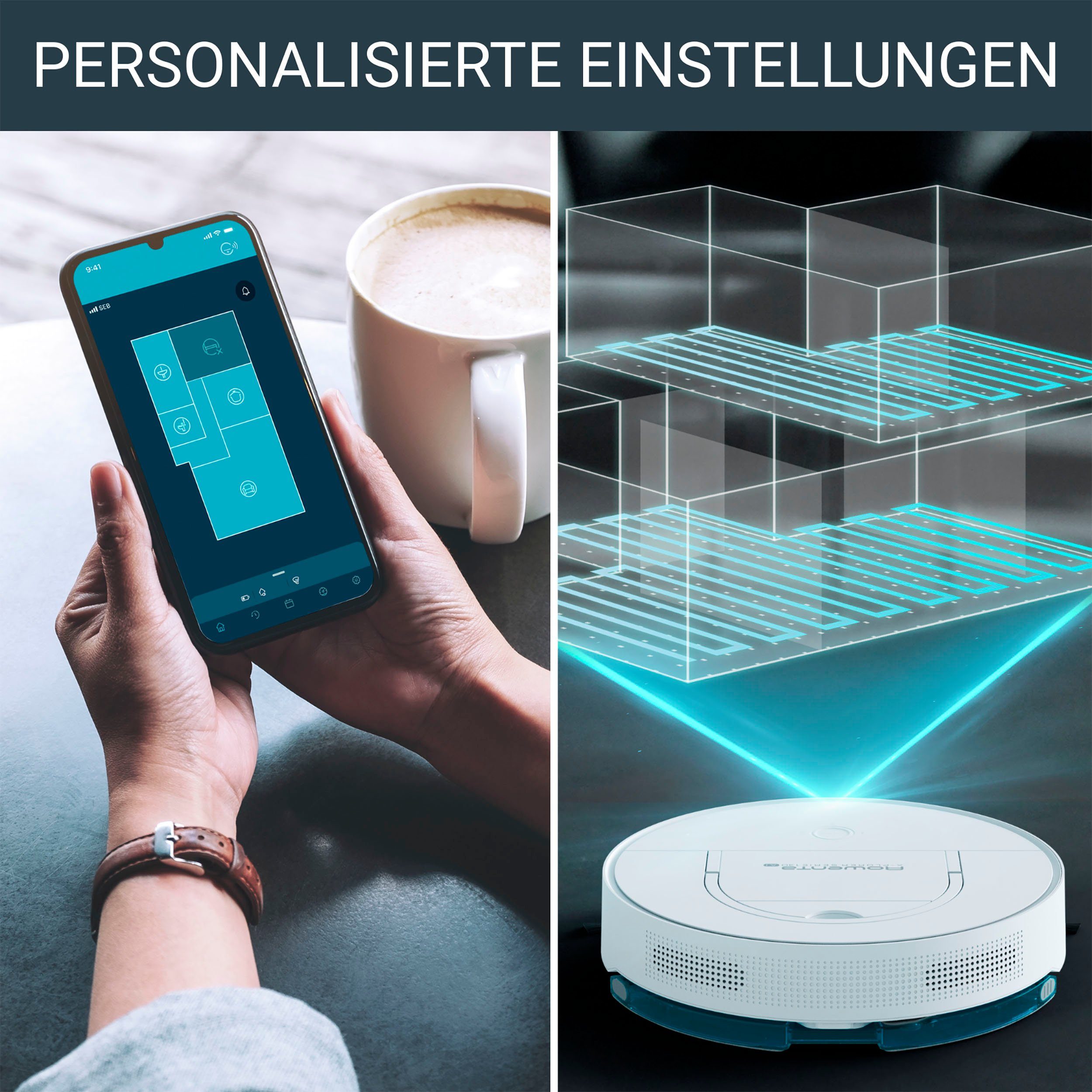 Rowenta Saugroboter RR9067 X-Plorer Serie 130 AI, ultra-flaches Design, saugen und wischen, Laser + Kamera-Navigation