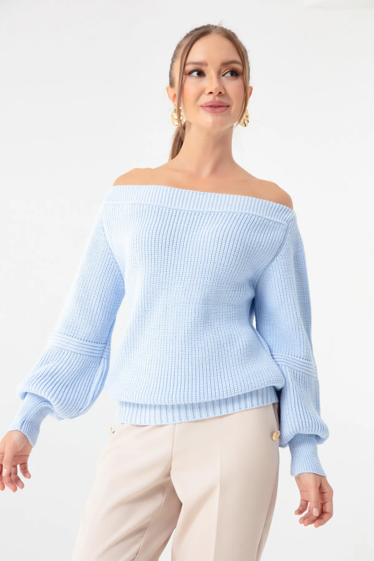Lafaba  Babyblauer Damenpullover mit U-Boot-Ausschnitt