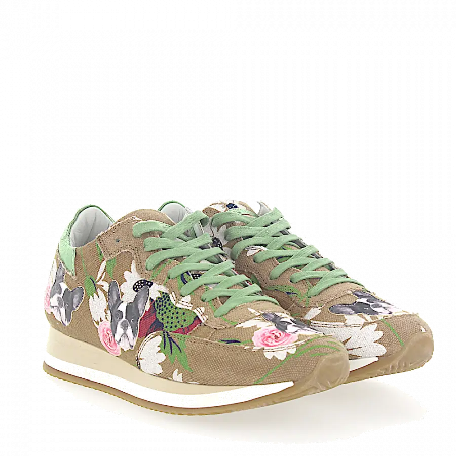 Philippe Model - Sneaker ETOILE Stoff beige Blumenmuster Bulldog Patch - beige