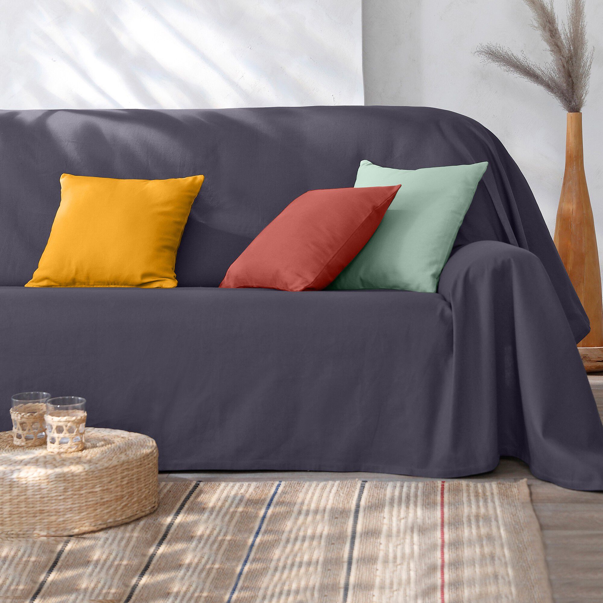 Housse de coussin unie bachette