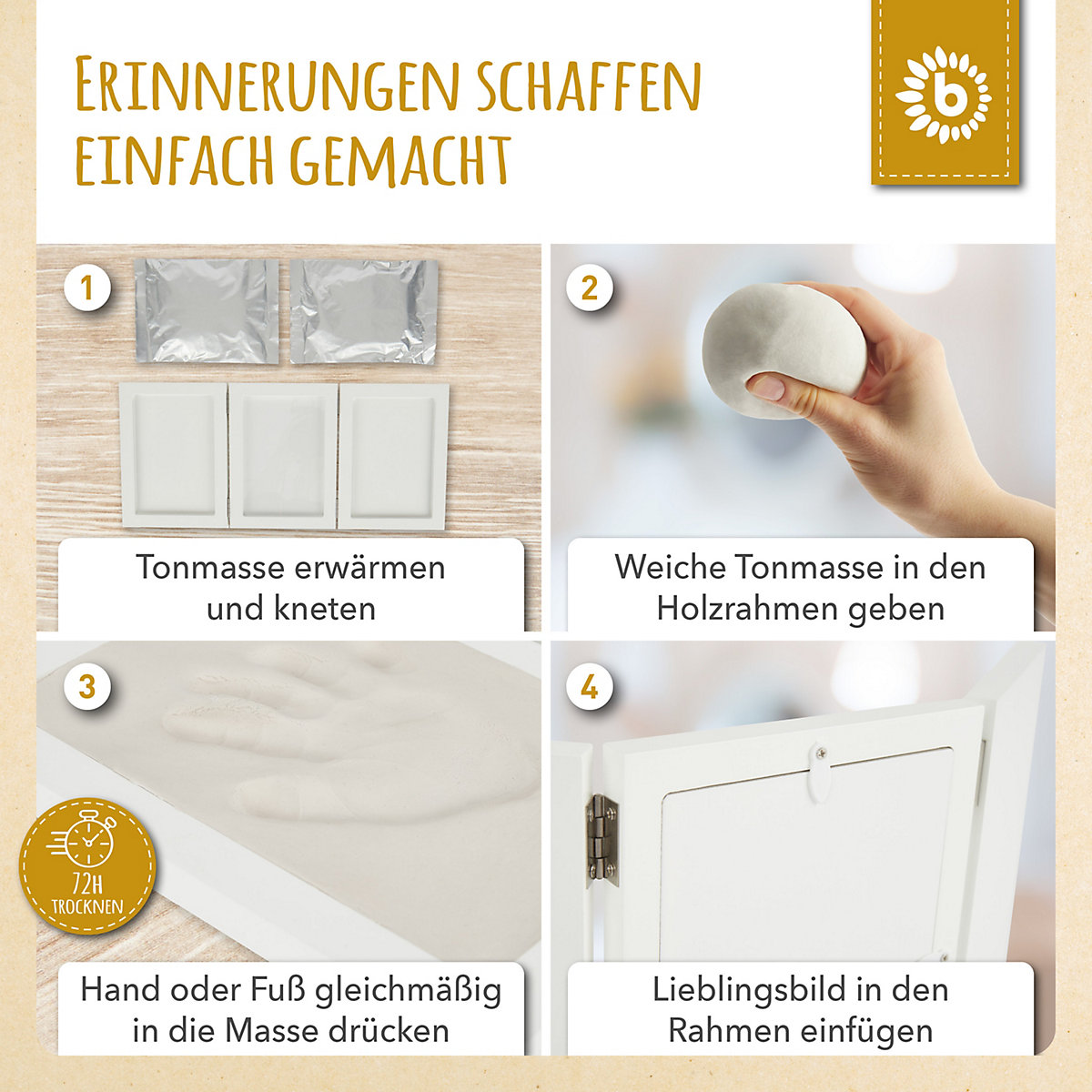 Gipsabdruck Bilderrahmen Komplettset Gipsabdruck Hand und Fuß im 3D Bilderrahmen Gipsabdrücke