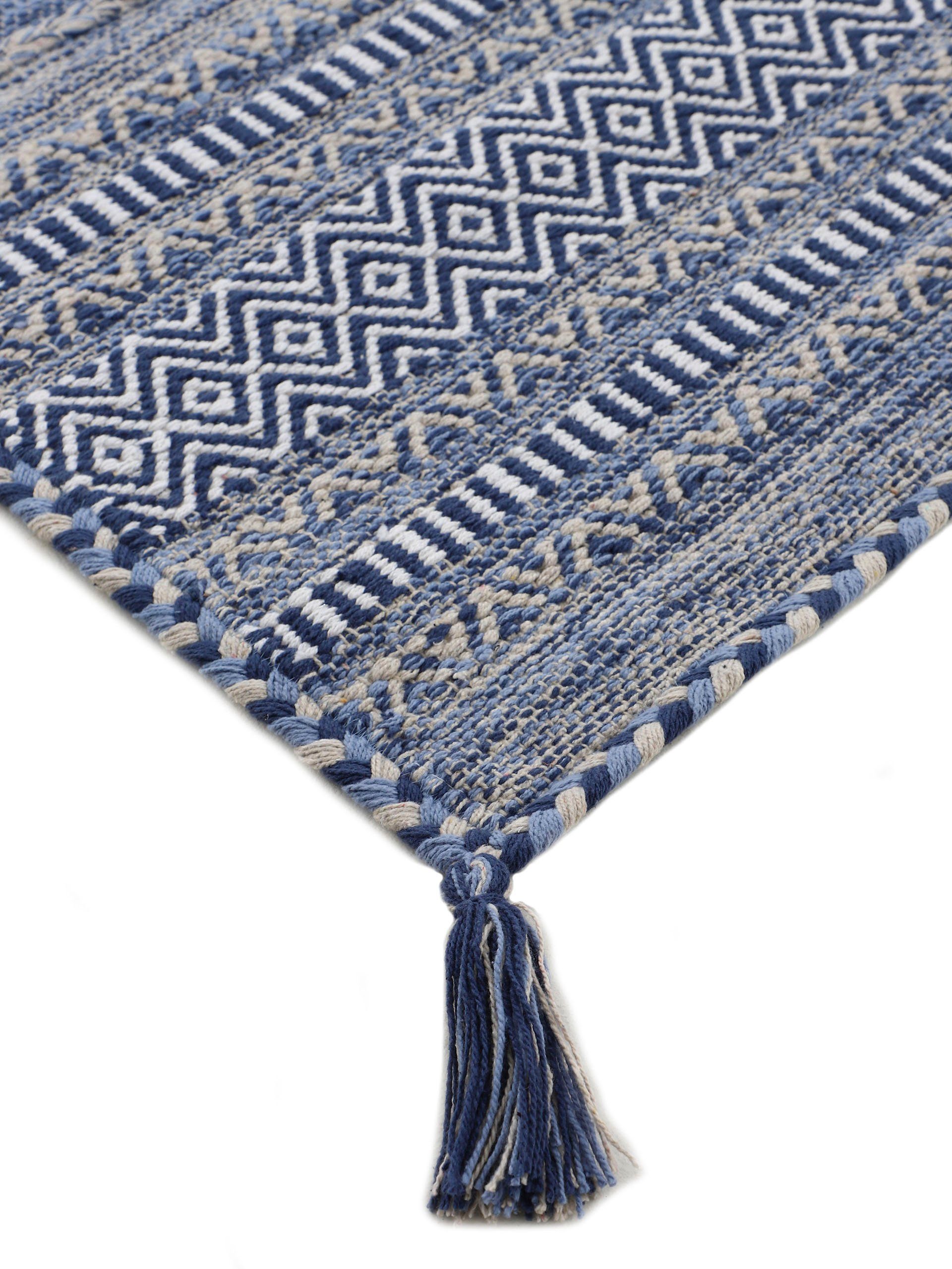 Teppich Kelim Azizi, carpetfine, rechteckig, Höhe: 5 mm, Baumwolle, Wendeteppich mit Fransen, Wohnzimmer