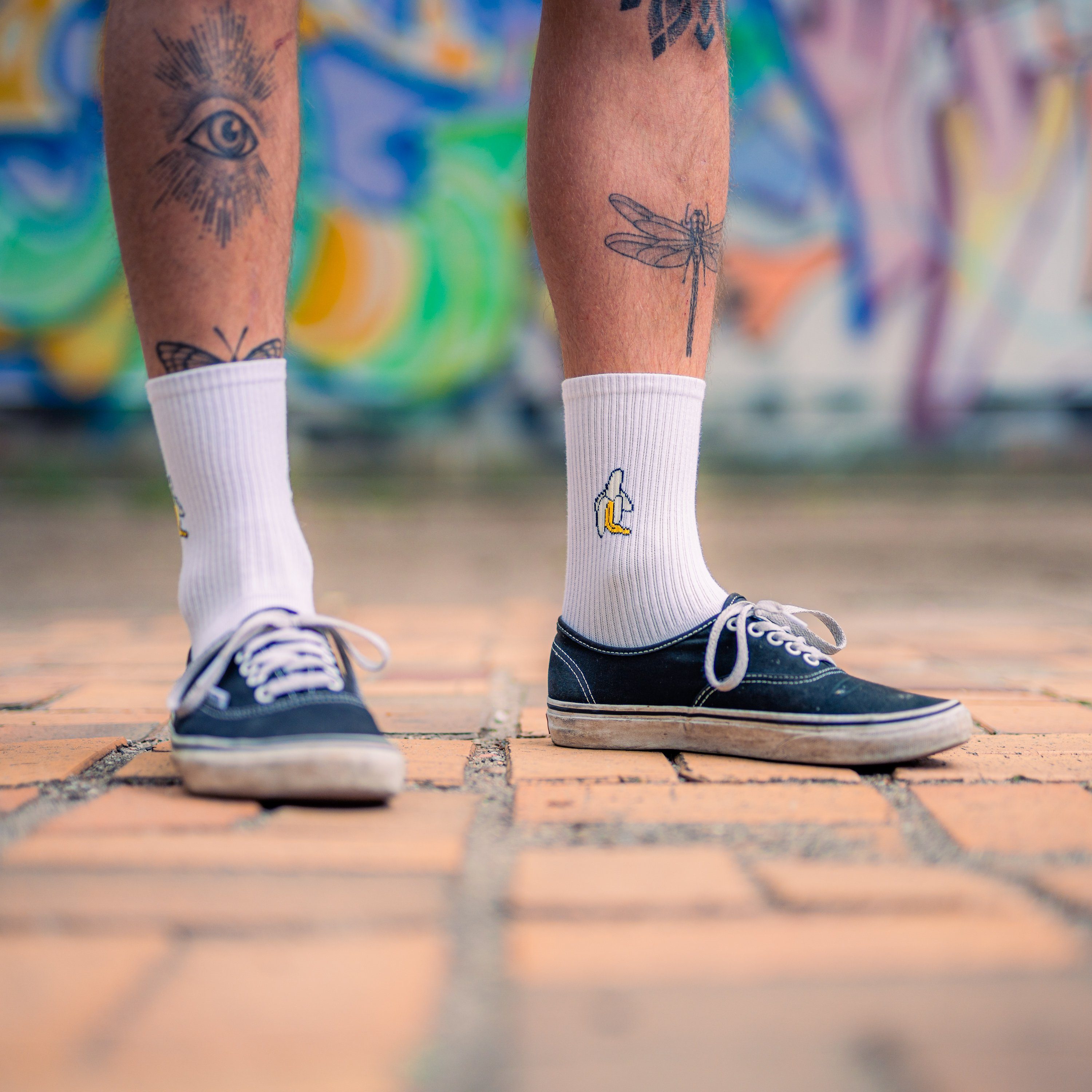 Made by Nami Socken Crew Socks Tennissocken weiß - Print - Baumwolle (3-Paar) 41-44, atmungsaktiv