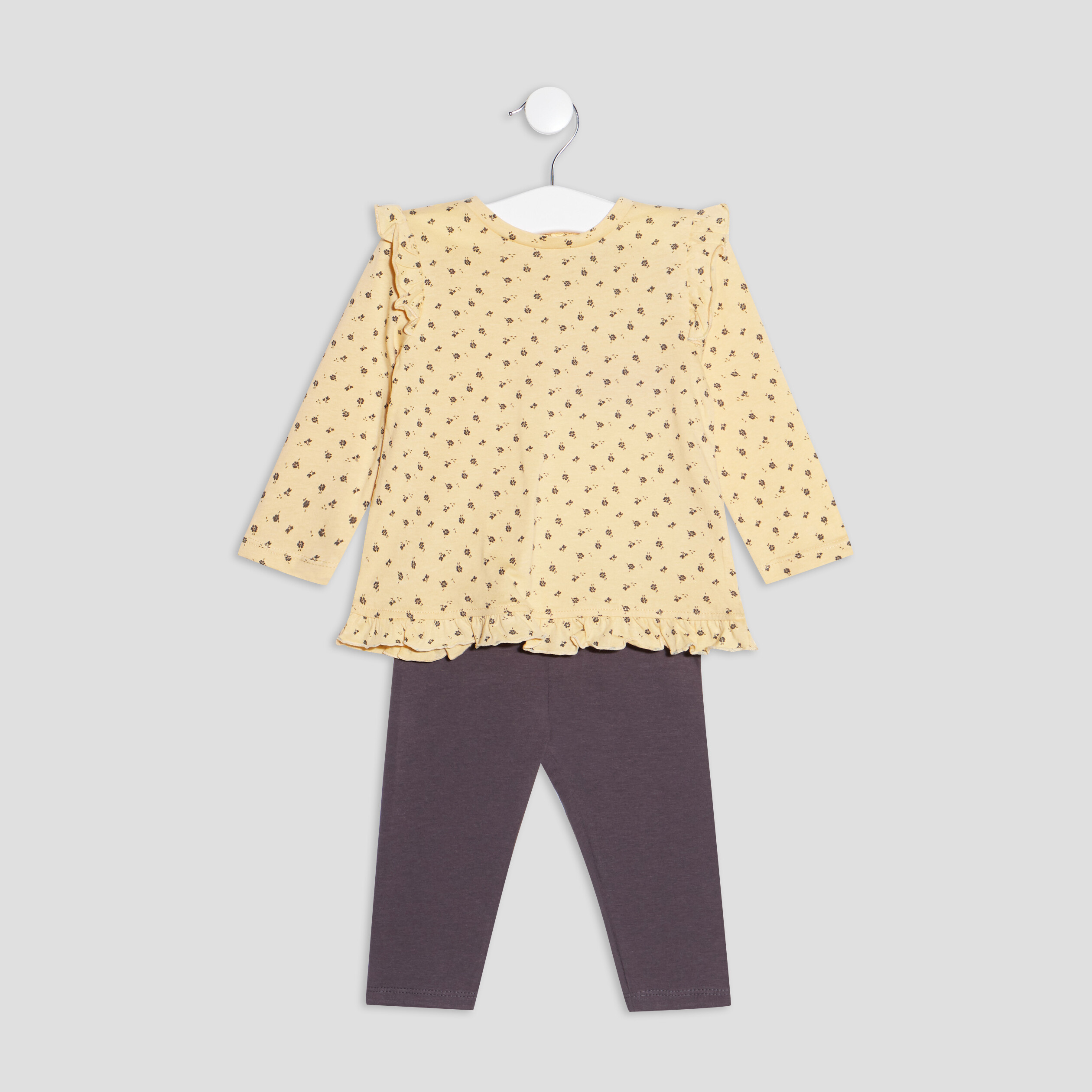 Ensemble 2 pièces t-shirt et legging jaune clair bébé fille | La Halle