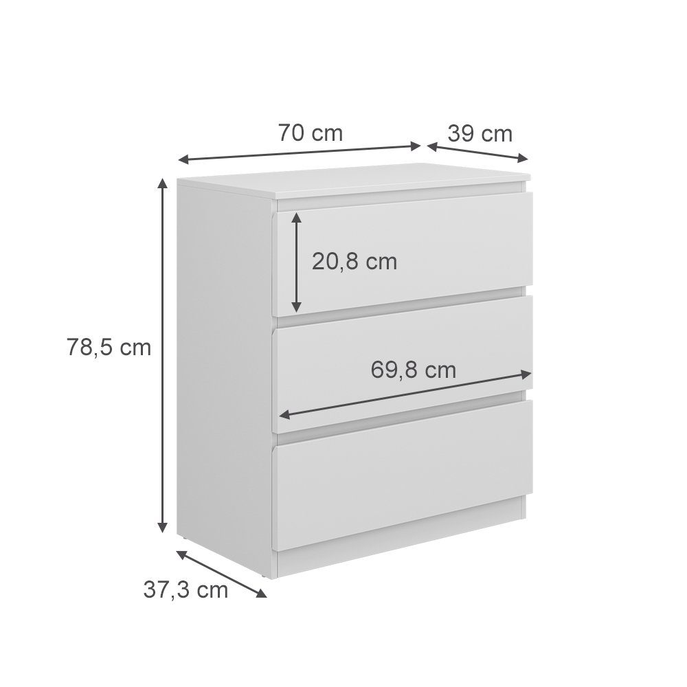 Vicco Kommode Sideboard 3 Schubfächer CALISTO Weiß 70 cm