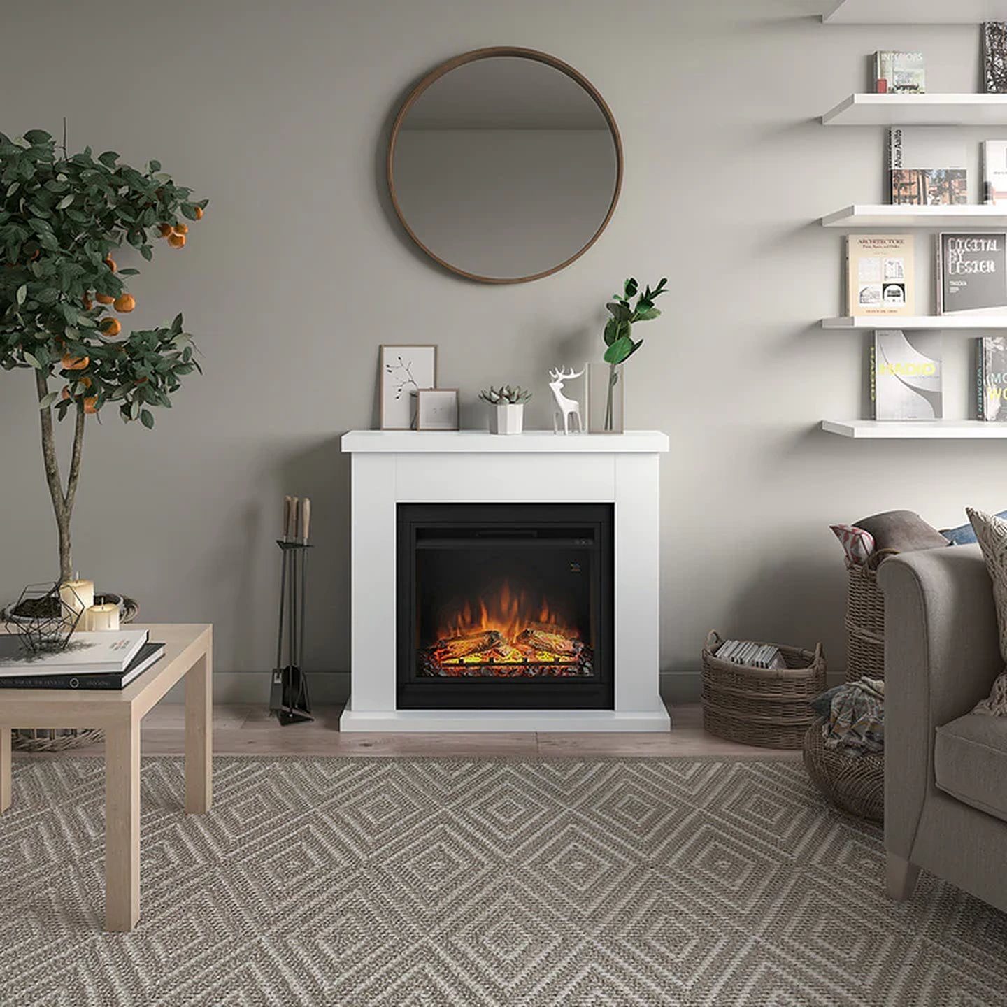 TAGU Elektrokamin TAGU Frode Elektrokamin weiß mit 23 Zoll Powerflame