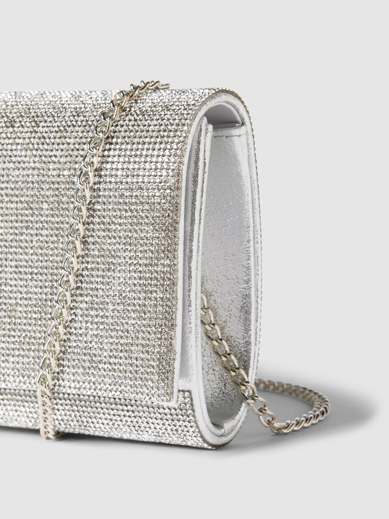 Clutch mit Allover-Ziersteinbesatz in silber