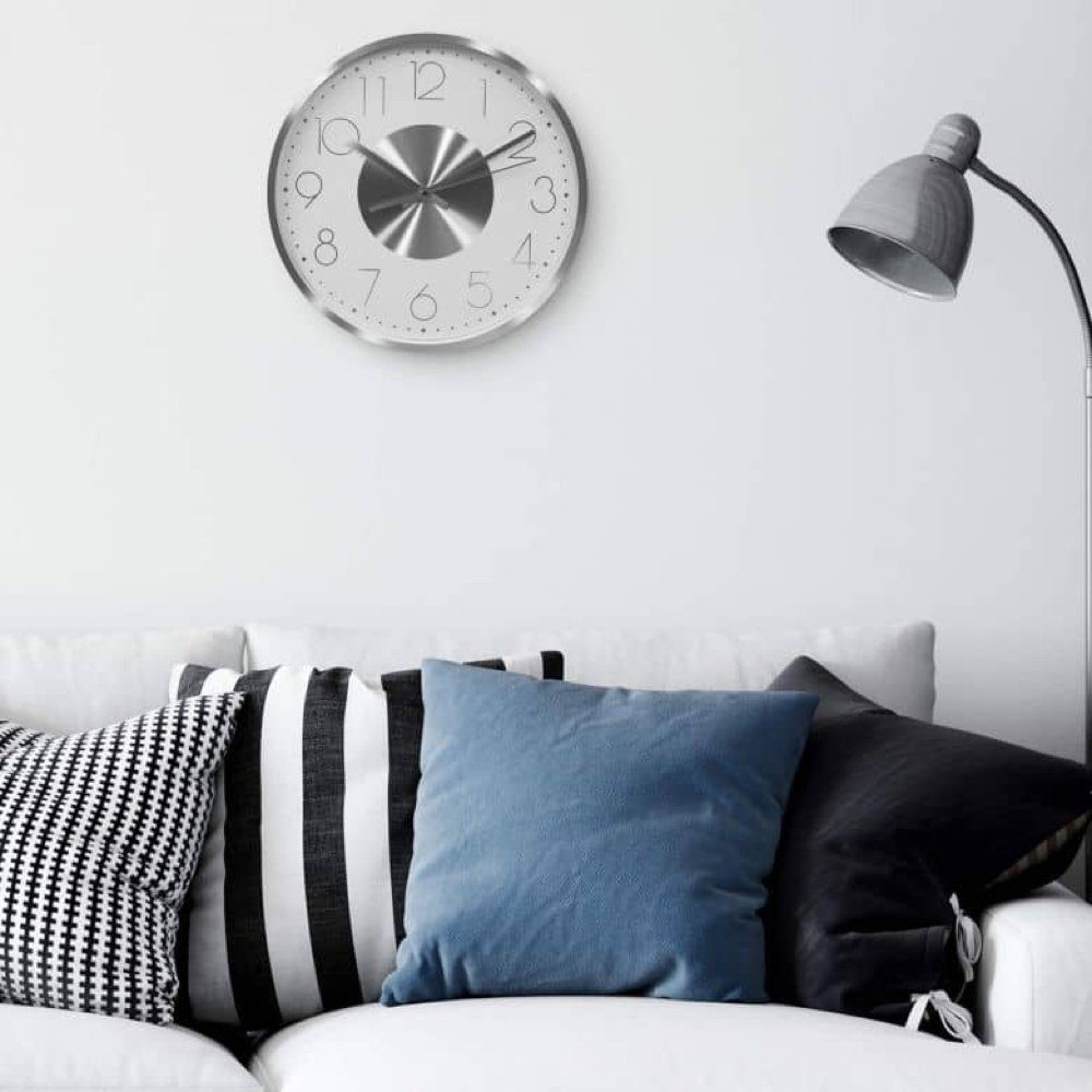 K&L Wall Art Wanduhr Langlebige Aluminium Metalluhr Moderne Loft Uhr (keine Tick-Geräusche, silber Edelstahl- Optik)