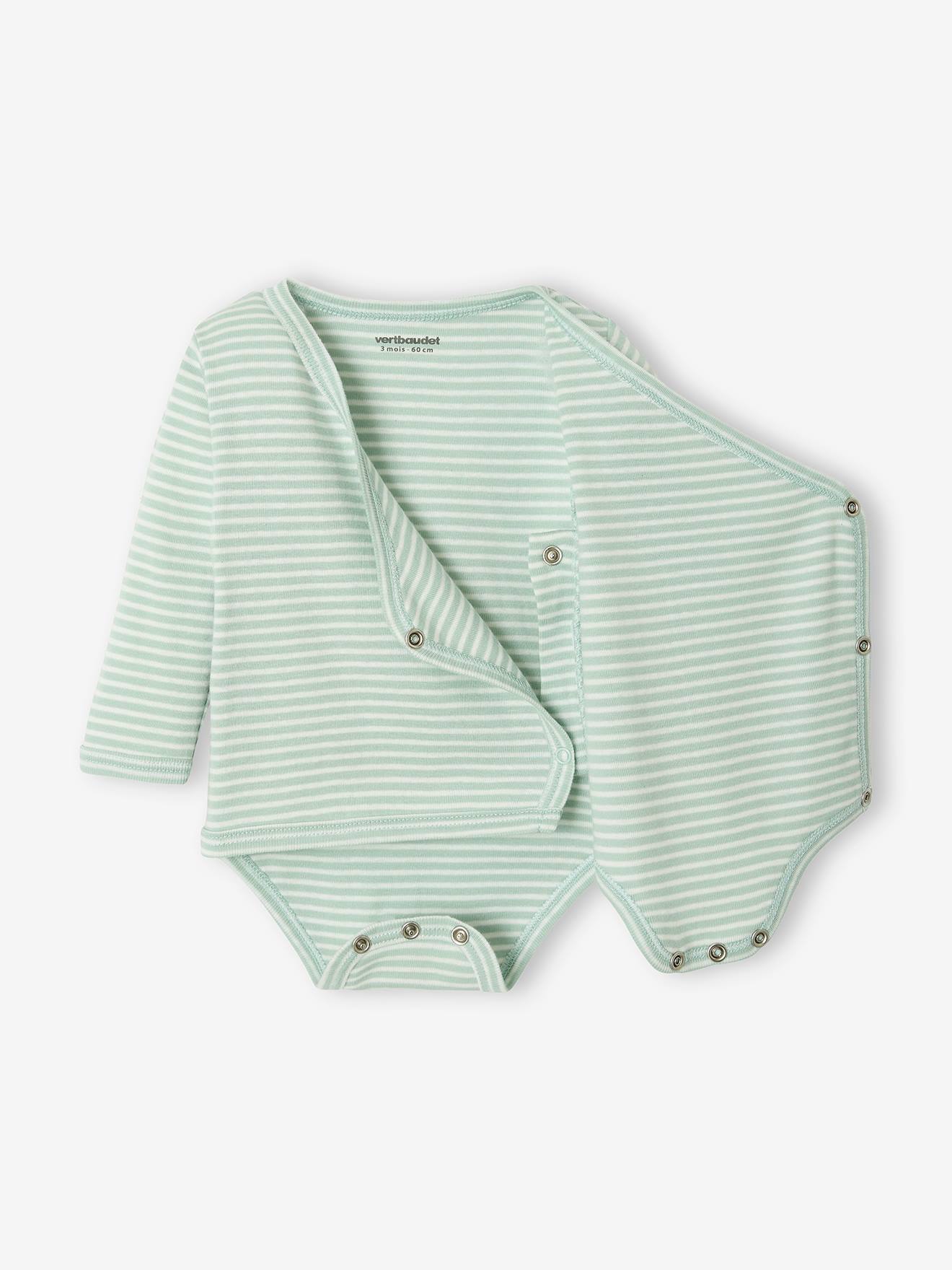 Ensemble naissance combinaison + body + doudou en coton bio vert amande