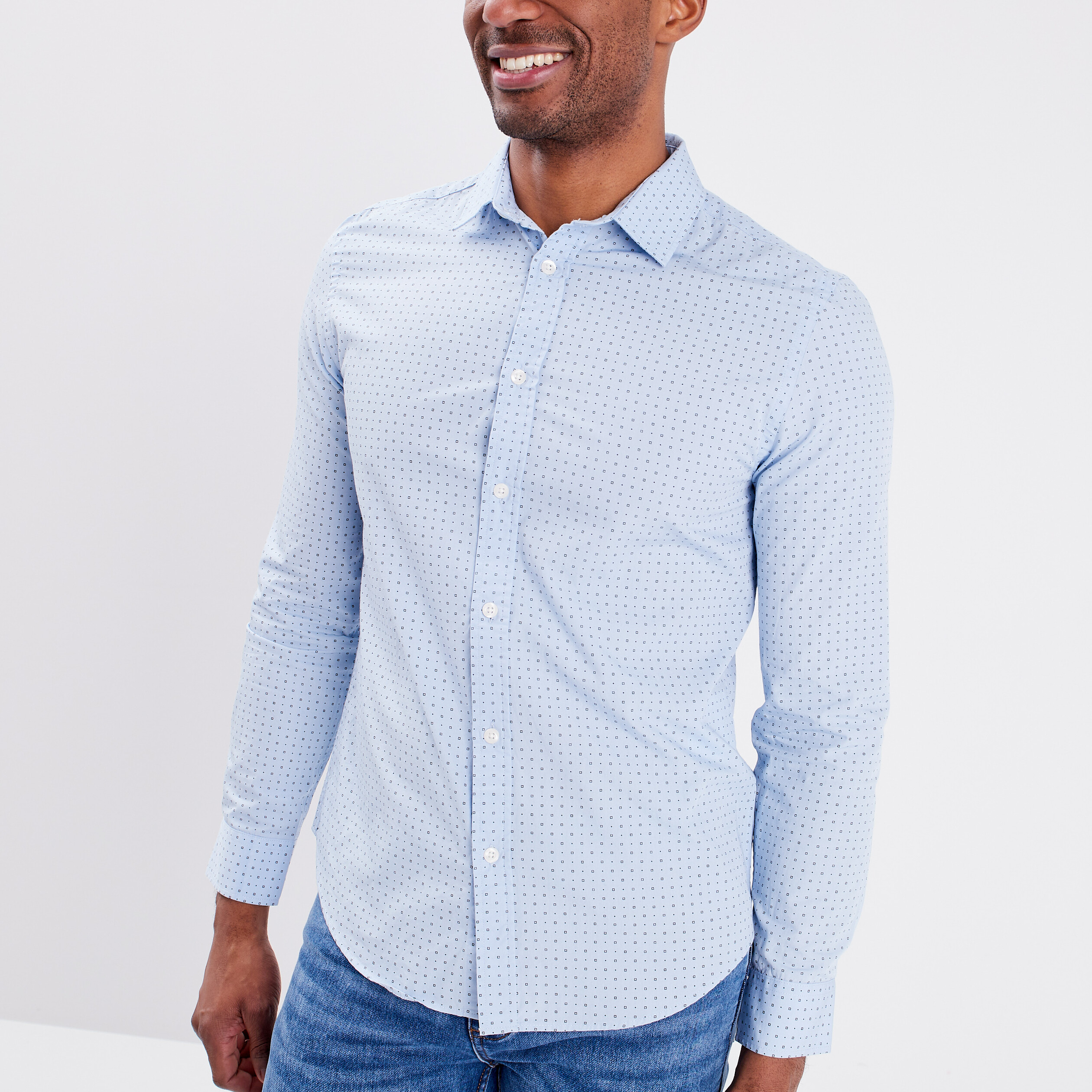 Chemise manches longues col italien bleu ciel homme | La Halle