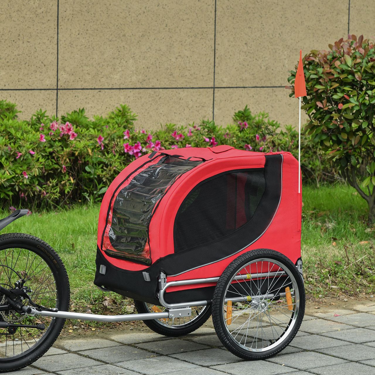 PawHut Fahrradanhänger Hundeanhänger Hunde Fahrrad Tier Anhänger Rot Schwarz