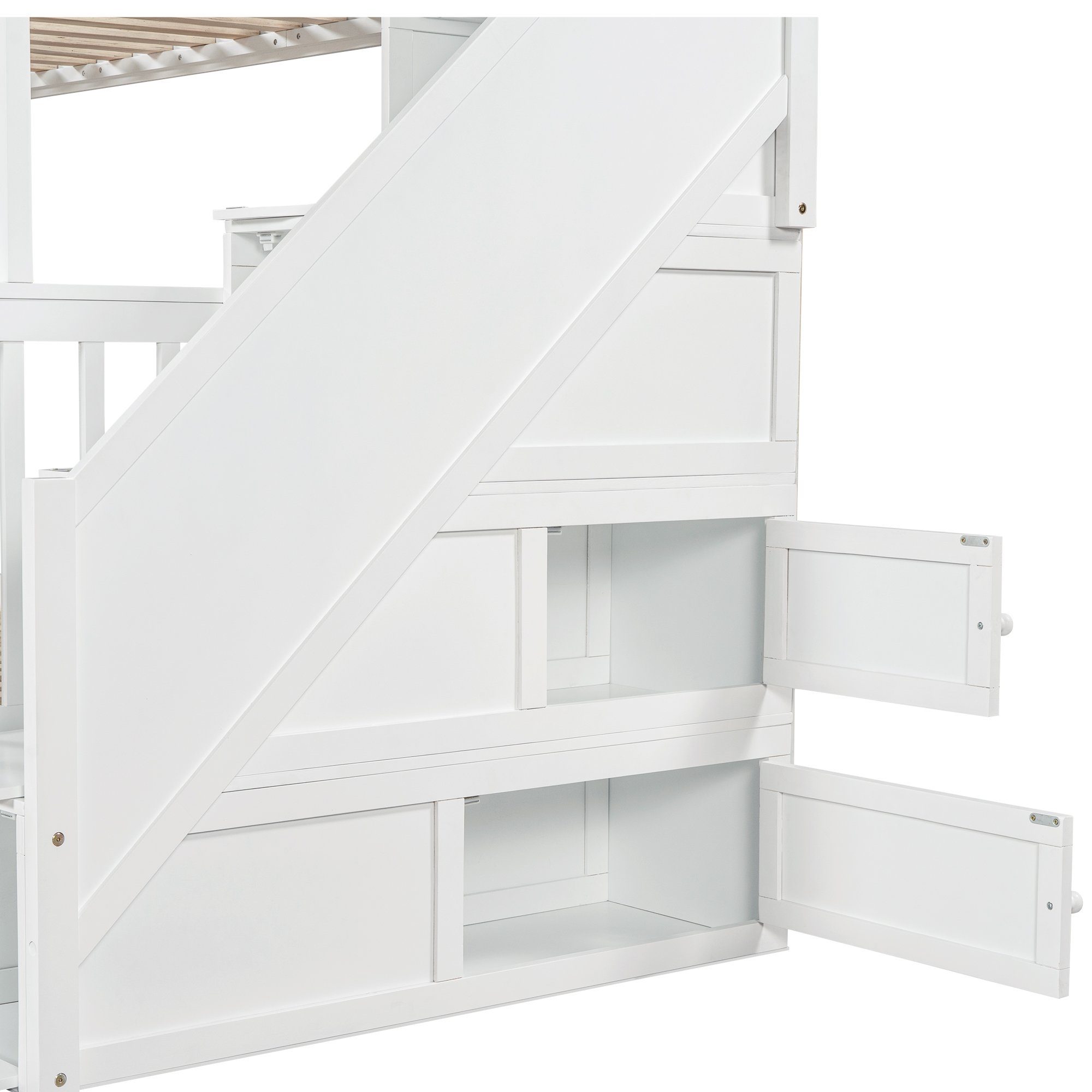 OKWISH Etagenbett Kinderbett, mit Tafel Treppe Schubladen 90x200cm+140x200cm
